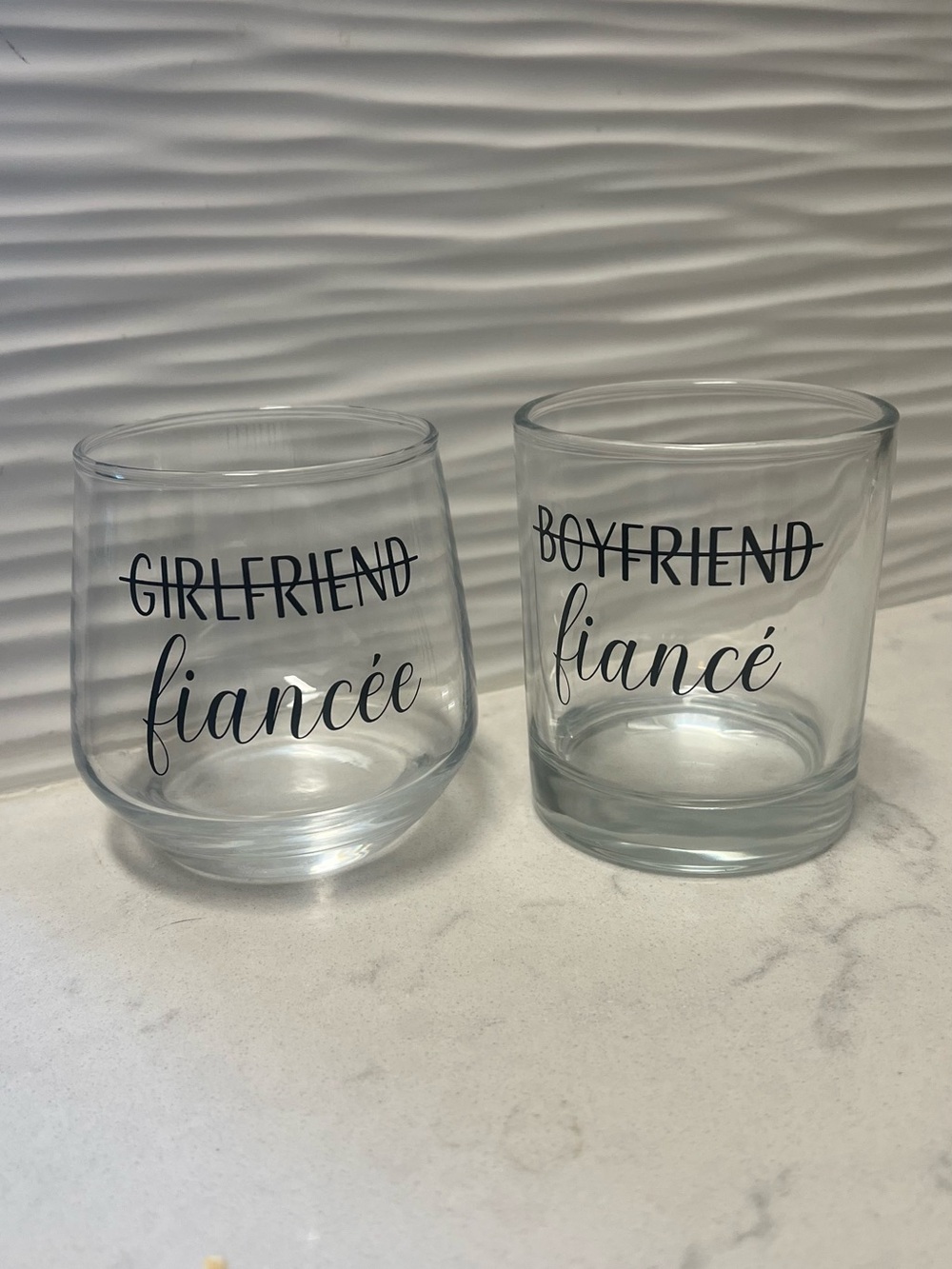 Clear 'Fiancé/Fiancée' Glass Tumbler Set - Black Script